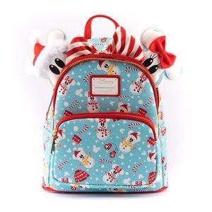 Loungefly Mickey and Minnie snowman aop set backpack and headband